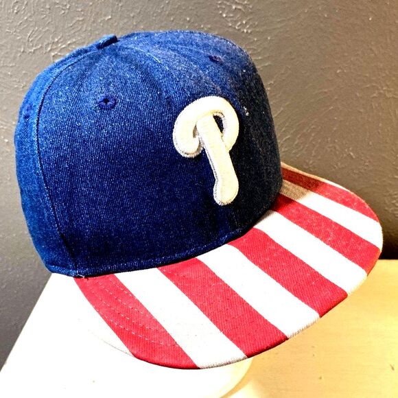 New Era Philadelphia Phillies USA American Flag Men's 9Fifty Denim Snapback Hat - Picture 1 of 4
